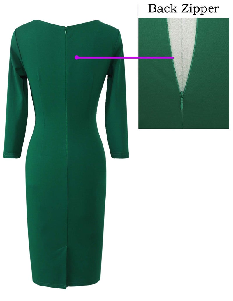 VFSHOW Womens Green Spring Fall Slim Zipper Up Work Business Office Party Bodycon Pencil Sheath Dress 3601 GRN L - Image 4